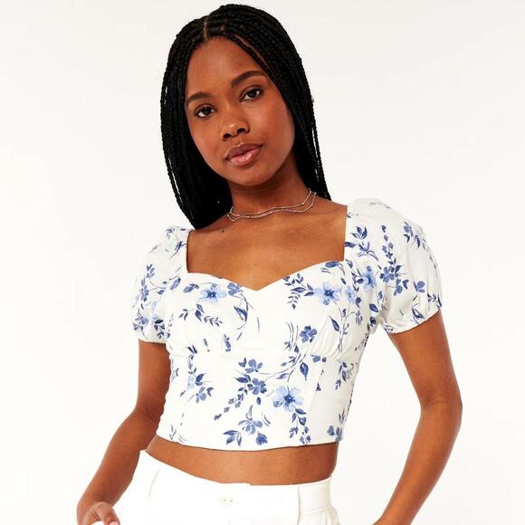 Hollister Tops - NWT Hollister Co. Short Sleeve Tie Back Ruched Blouse Blue Floral Sz Large